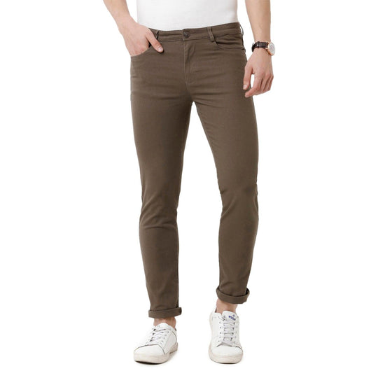 Brown Solid Trouser Slim Fit