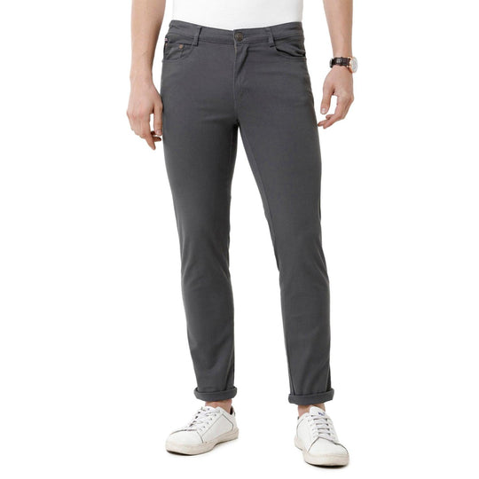 Dark Grey Solid Trouser Slim Fit