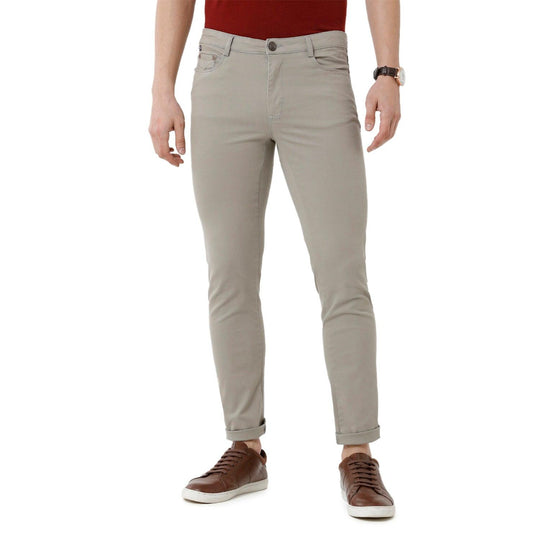 Beige Solid Trouser Slim Fit