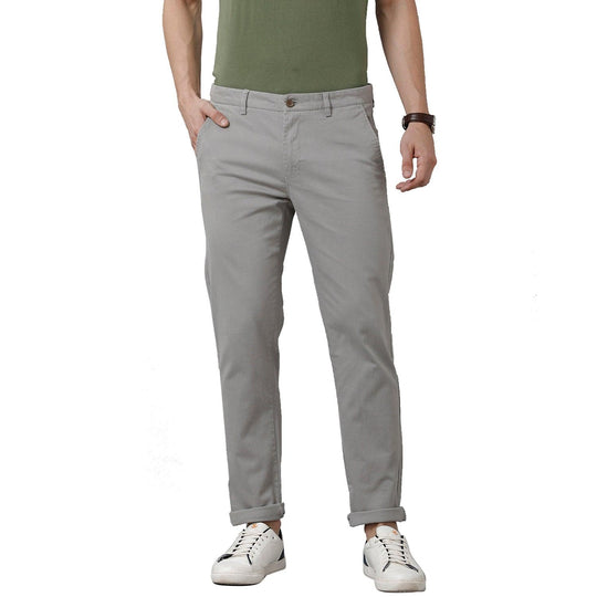 Mid Grey Solid Trouser Slim Fit