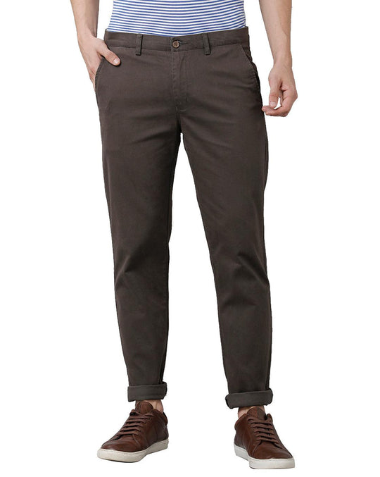 Brown Solid Trouser Slim Fit