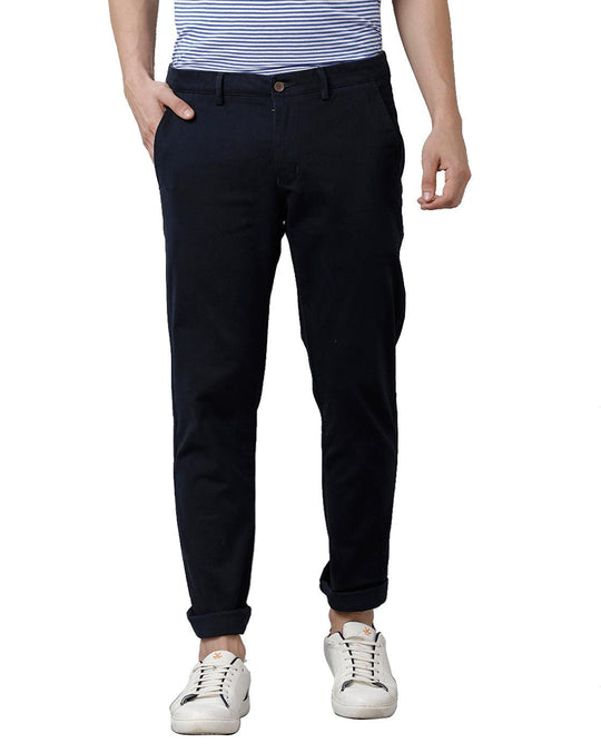 Navy Blue Solid Trouser Slim Fit
