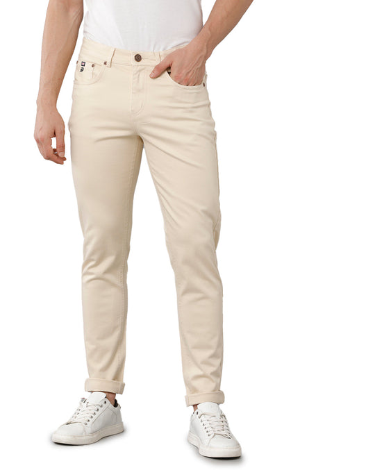 Sand Solid Casual Cotton Trouser