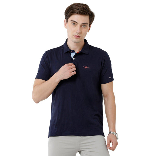 Navy Blue Solid T-Shirt Slim Fit