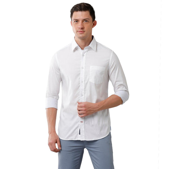 White Solid Casual Shirt Slim Fit
