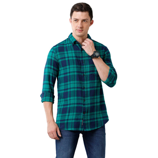 Green Checks Casual Shirt Slim Fit
