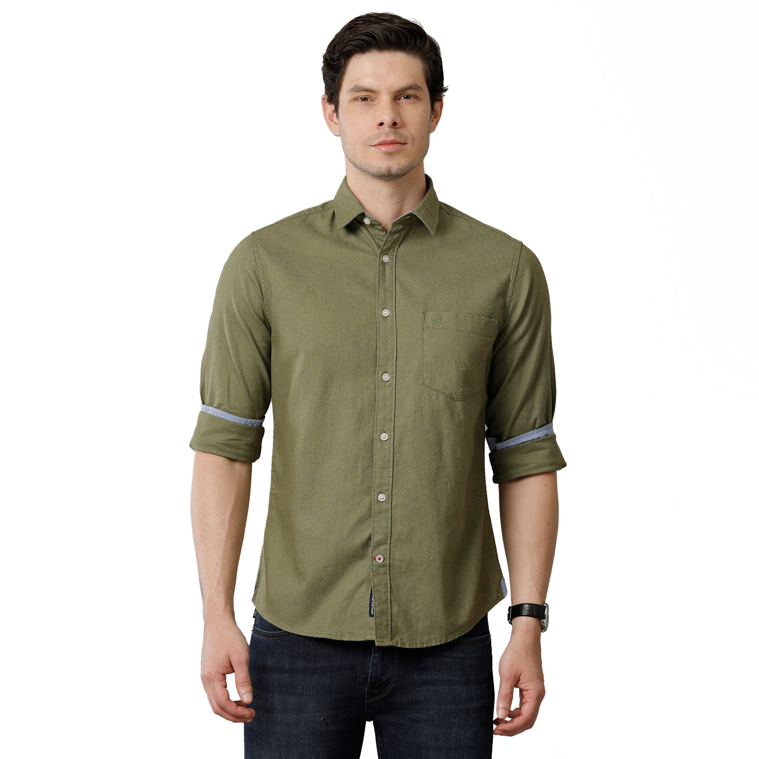 Olive Solid Casual Shirt