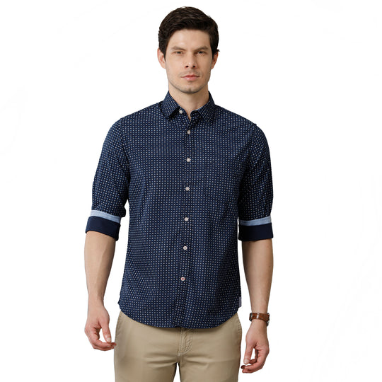 Navy Blue Printed Casual Shirt