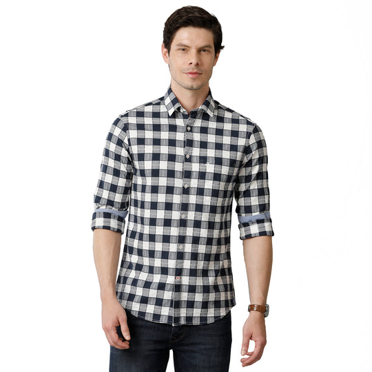 Navy Blue Checks Casual Shirt