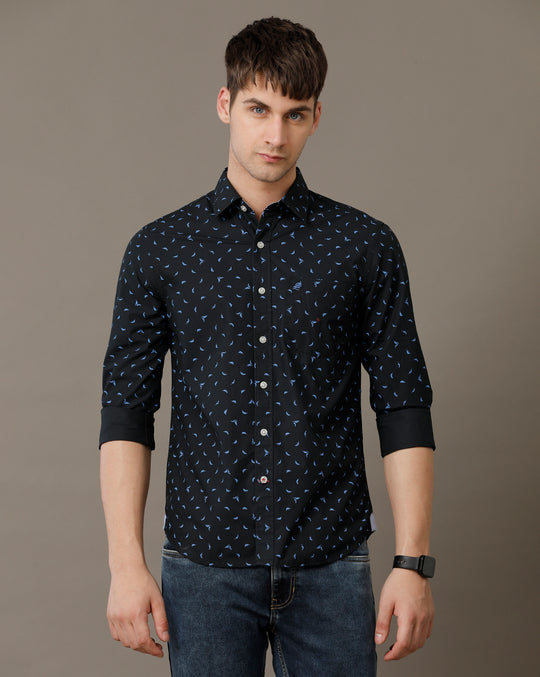 Double Two Men's Cotton Printed Navy Shirt