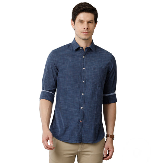 Navy Blue Space Died Slub Casual Shirt