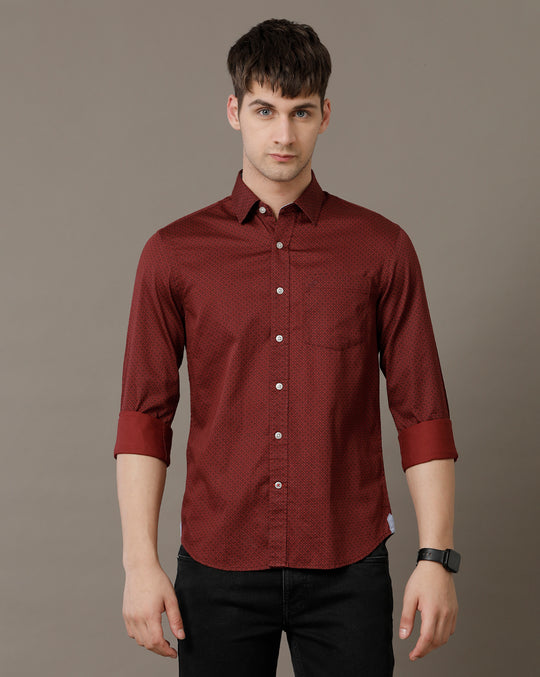 Double Two Men's Cotton Printed Marron Shirt