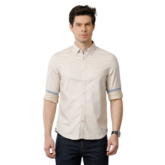Beige Slub Casual Shirt