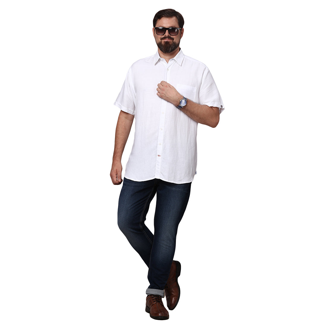 Big & Bold Solid White Half Sleeves Slim Fit Casual Shirts (Plus Size) - Double Two