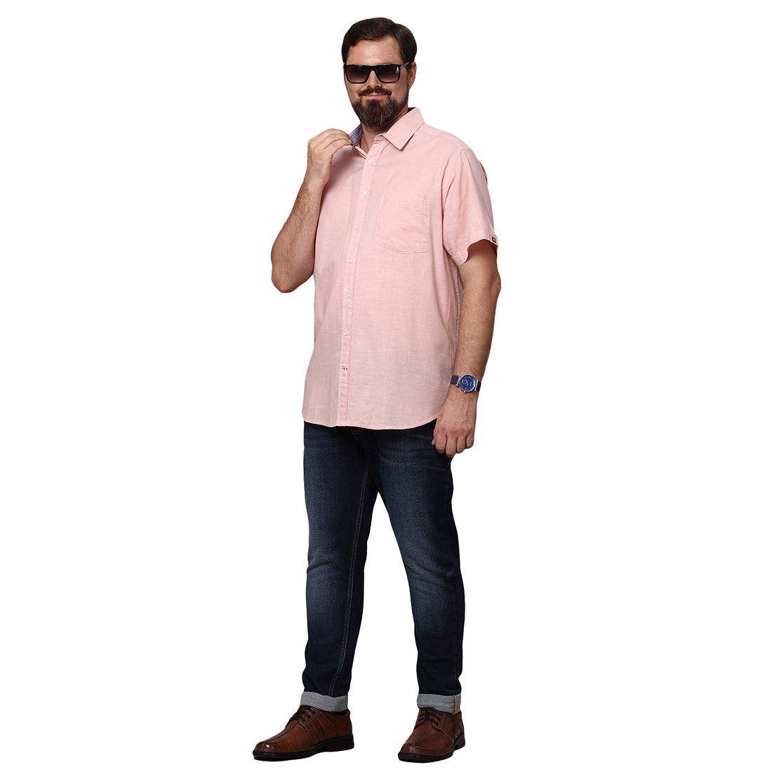 Big & Bold Solid Peach Half Sleeves Slim Fit Casual Shirts (Plus Size) - Double Two