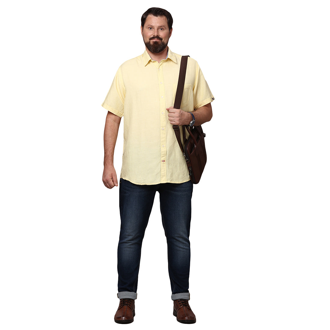 Big & Bold Solid Yellow Half Sleeves Slim Fit Casual Shirts (Plus Size) - Double Two