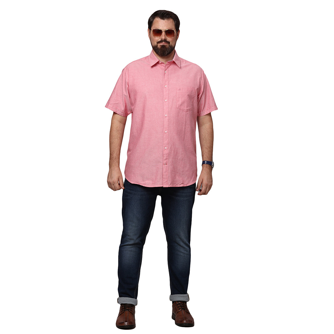 Big & Bold Solid Red Half Sleeves Slim Fit Casual Shirts (Plus Size) - Double Two