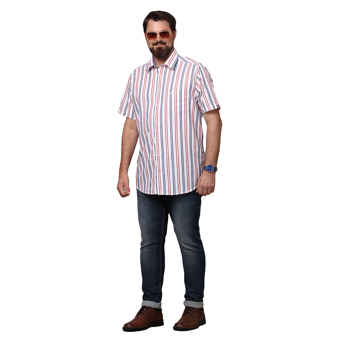 Big & Bold Stripes Multi Full Sleeves Slim Fit Casual Shirts (Plus Size) - Double Two
