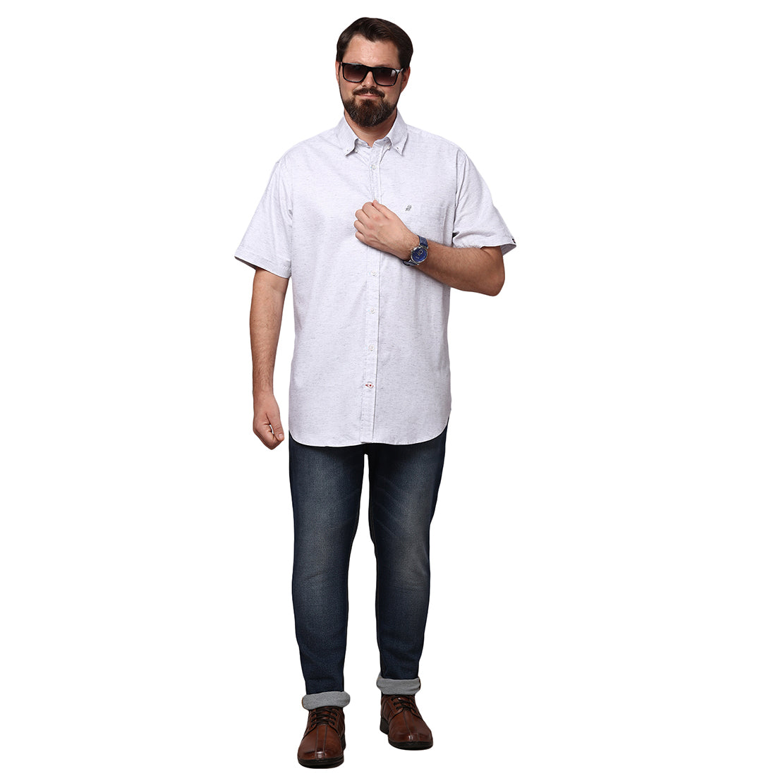 Big & Bold Solid Grey Half Sleeves Slim Fit Casual Shirts (Plus Size) - Double Two