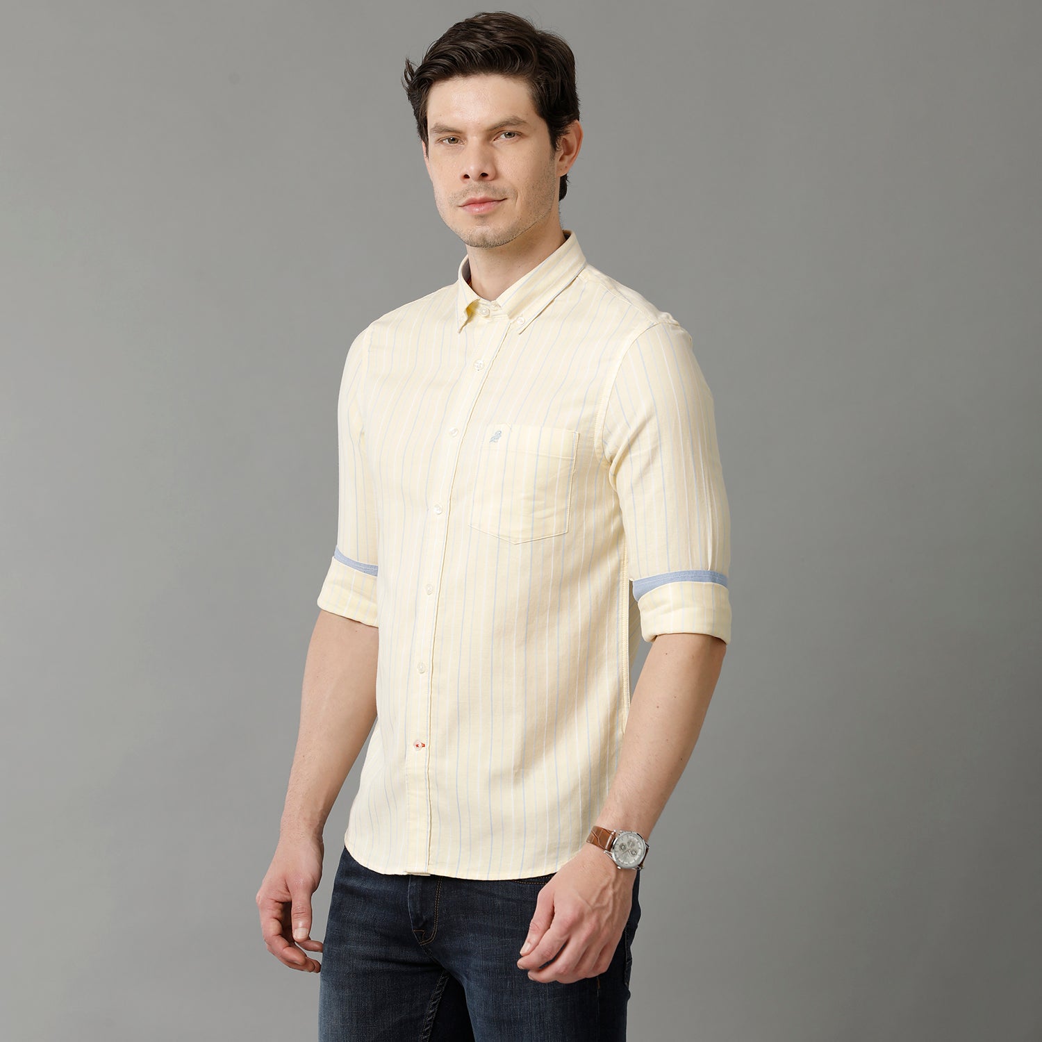 Lemon Yellow Stripes Casual Shirt
