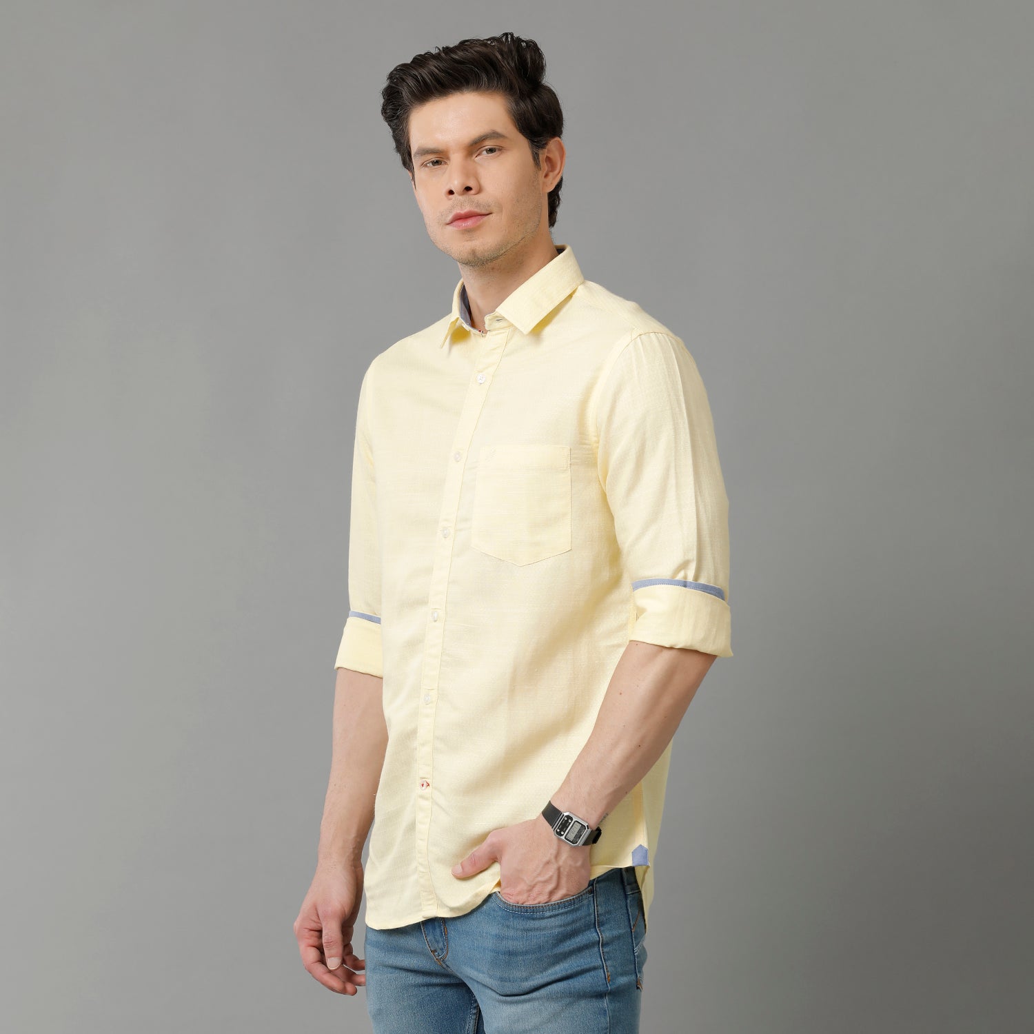 Lemon Yellow Structure Casual Shirt