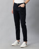 Navy Blue Solid Casual Cotton Trouser - Double Two