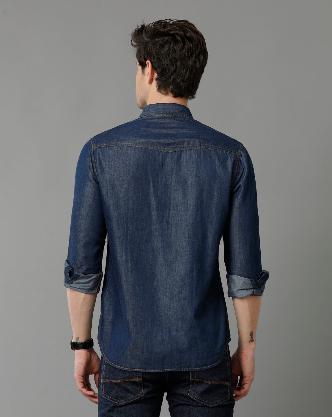 Indigo Blue Solid With Westerns Yoke Denim Shirts