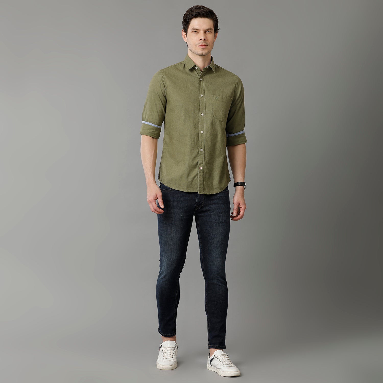 Olive Solid Casual Shirt