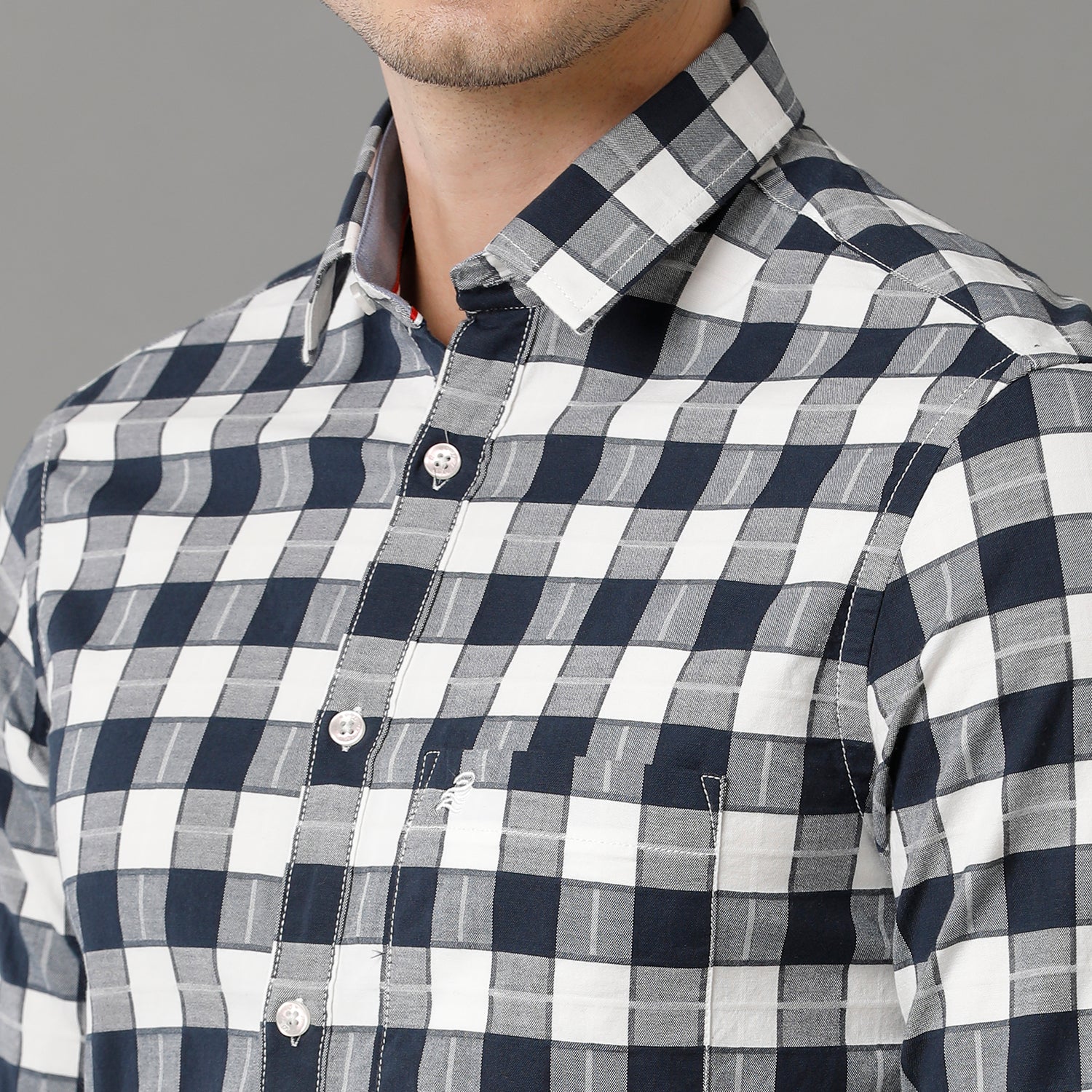 Navy Blue Checks Casual Shirt