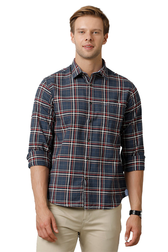 Red & Navy Blue Checks Cotton Shirt