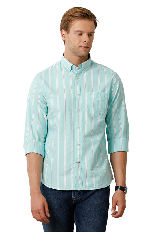 Sea Green Stripes Casual Shirt
