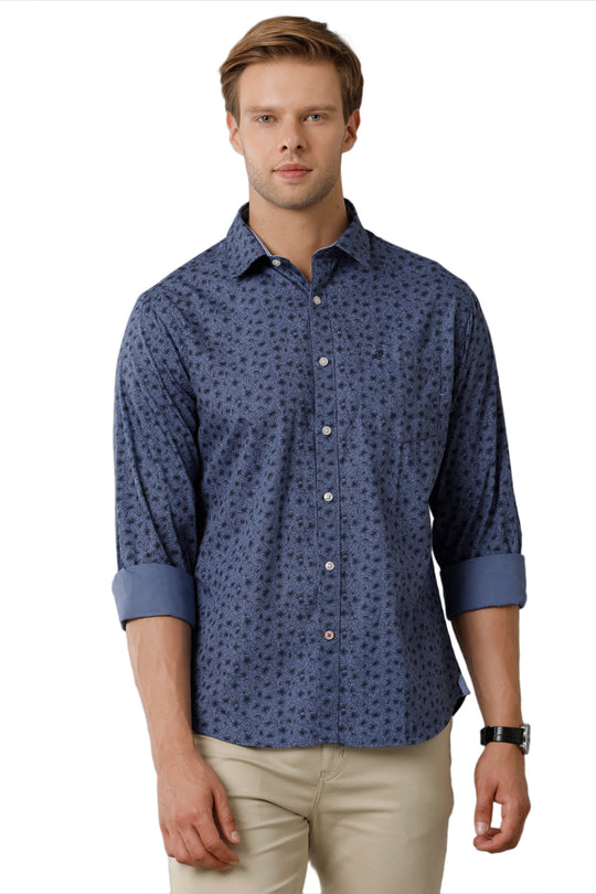 Blue Printed Casual Shirt