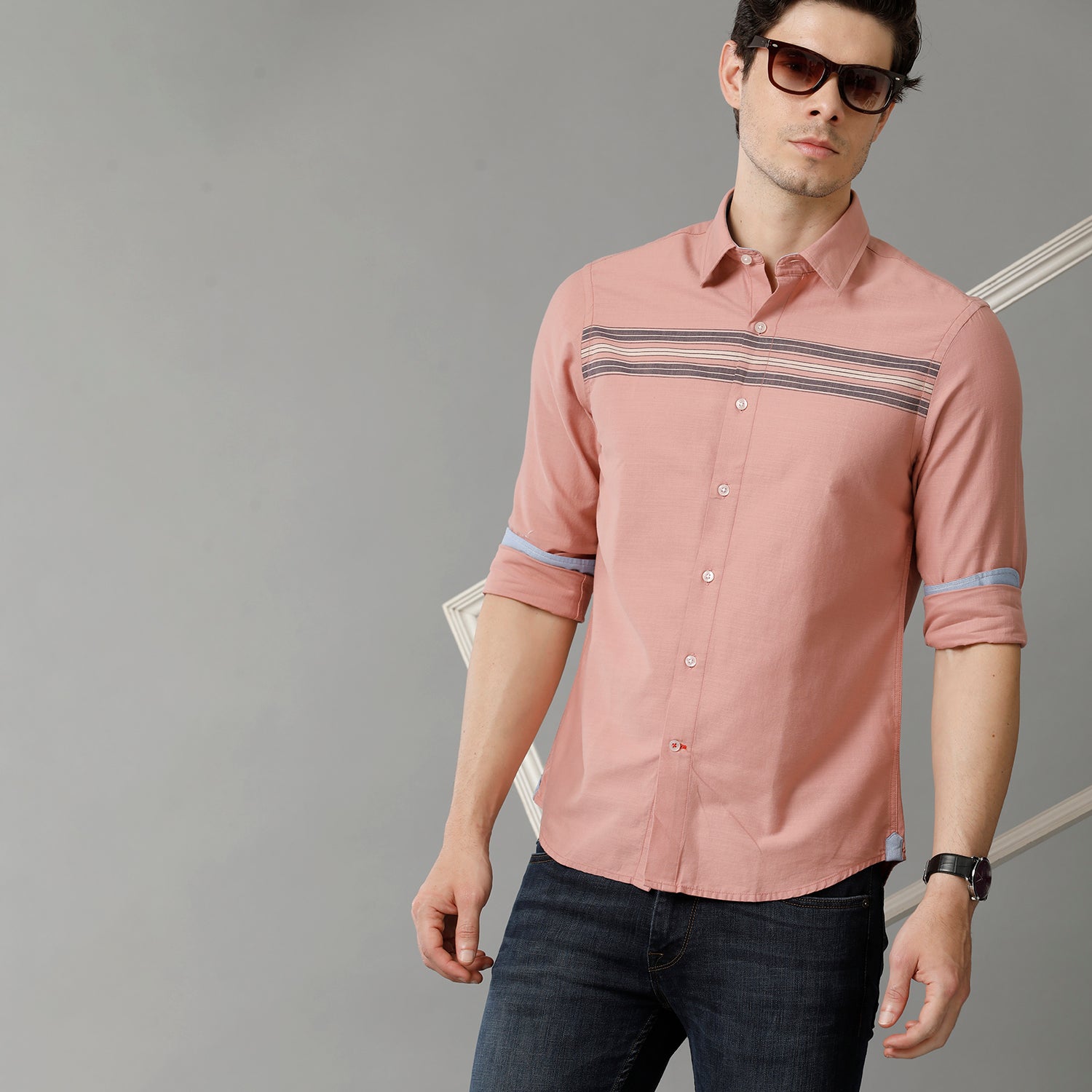Peach Engineering Stripes Casual Shirt