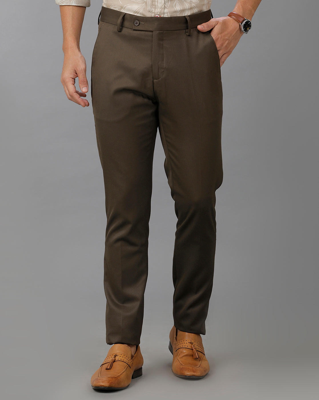 Dark green Cross Pocket Rigid Solid Formal Trouser