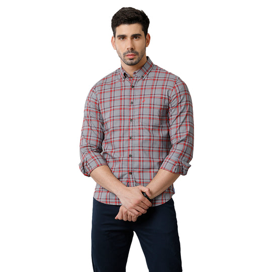 Light Grey Cotton Lycra Checks shirt