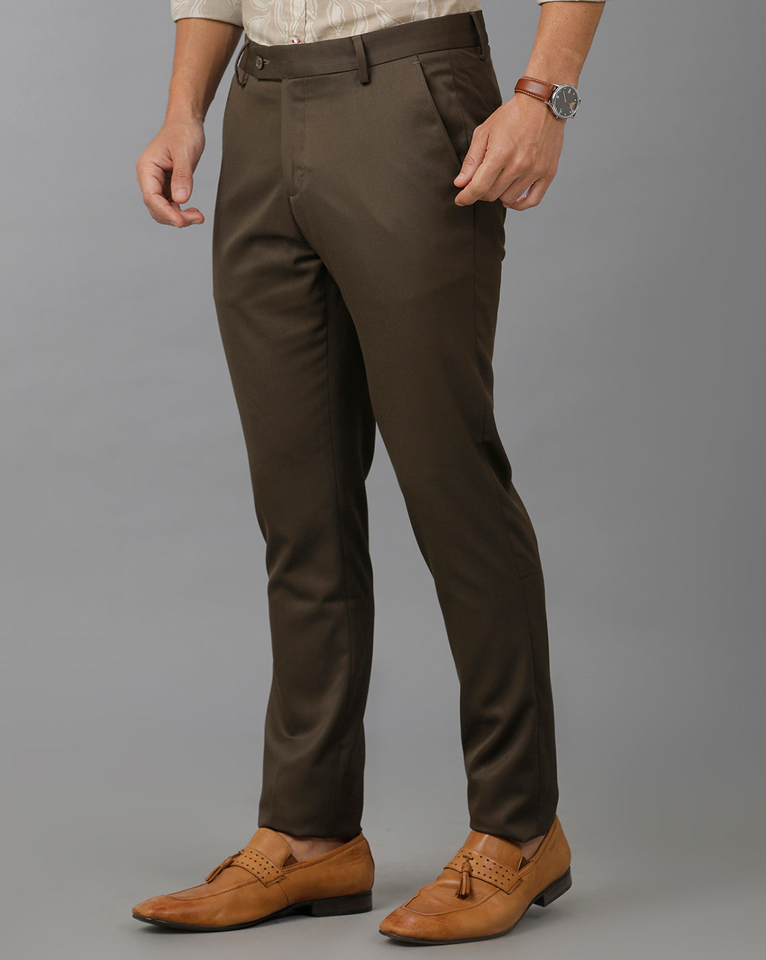 Dark green Cross Pocket Rigid Solid Formal Trouser