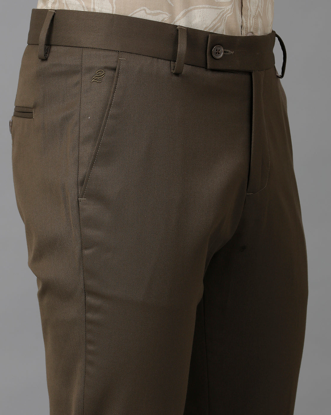 Dark green Cross Pocket Rigid Solid Formal Trouser