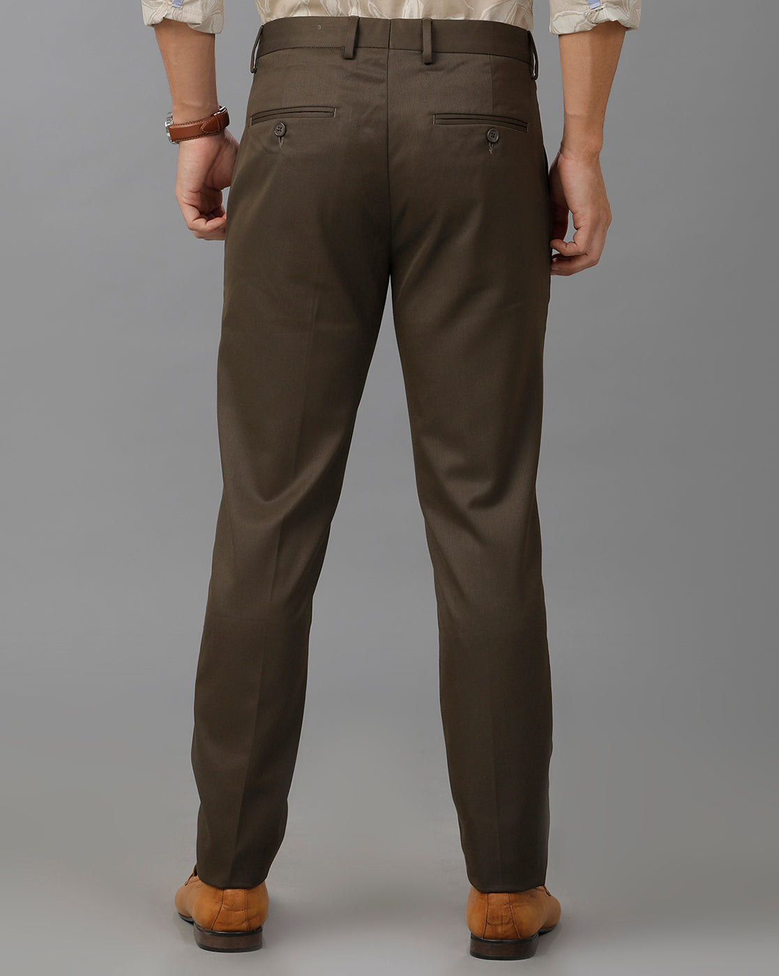 Dark green Cross Pocket Rigid Solid Formal Trouser