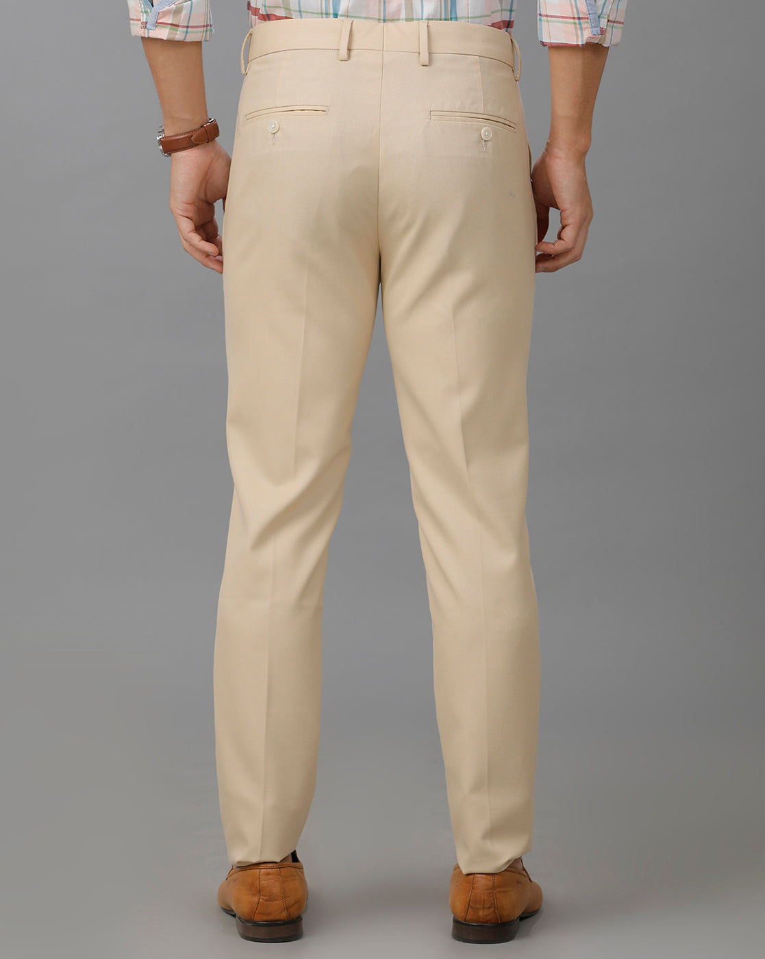 Beige Cross Pocket Rigid Structure Formal Trouser