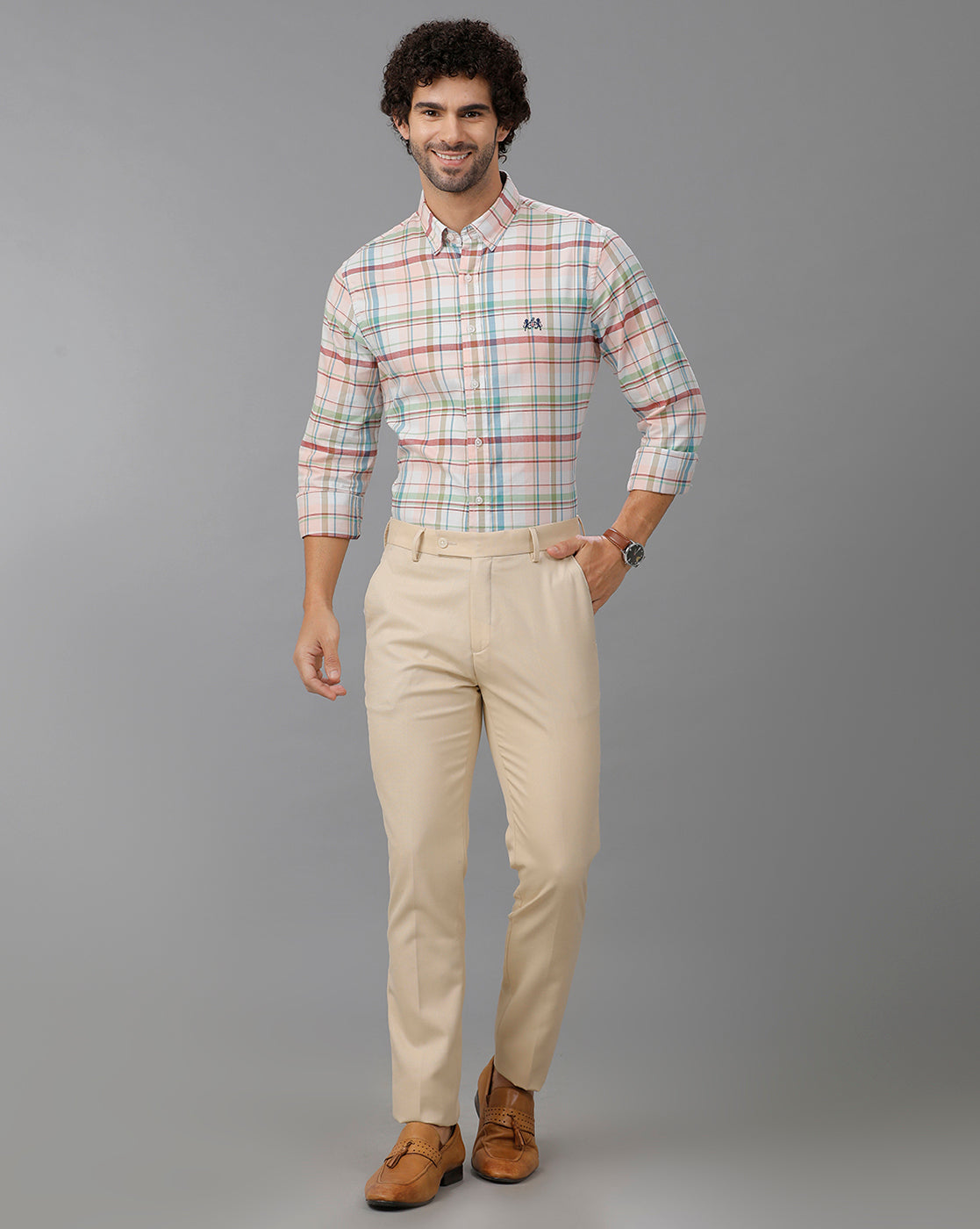 Peach Oxford Checks Shirt