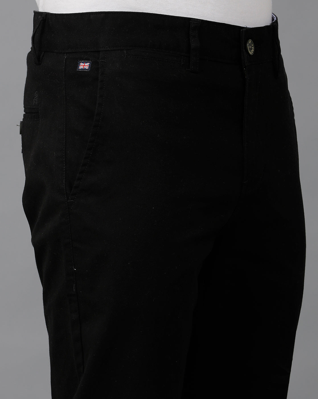 Lean Fit Cross Pocket Solid Black Cotton Trouser