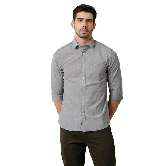 Grey Cotton Solid Oxford Shirt