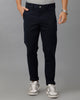 Lean Fit Cross Pocket Solid Navy Blue Cotton Trouser