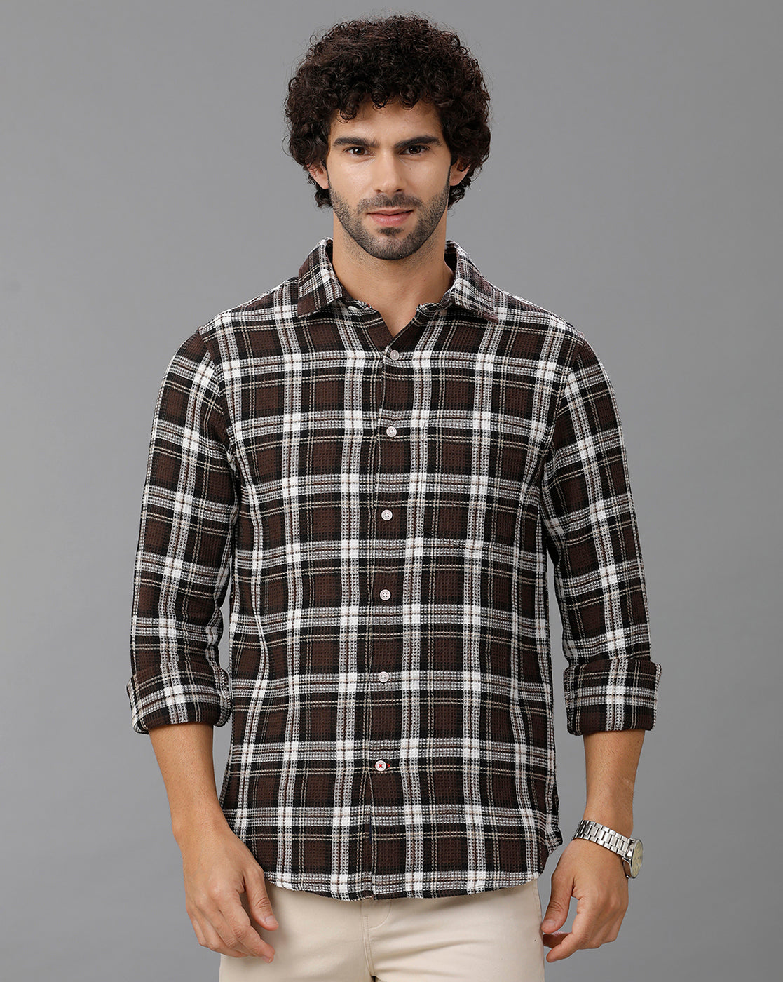 Brown Waffle Checks Shirt