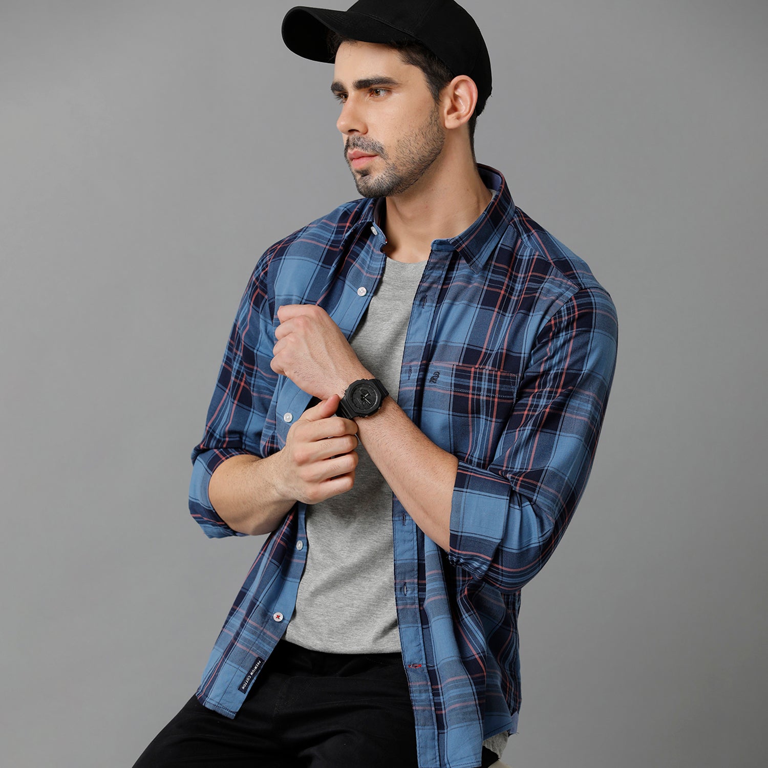 Navy Blue Cotton Checks shirt