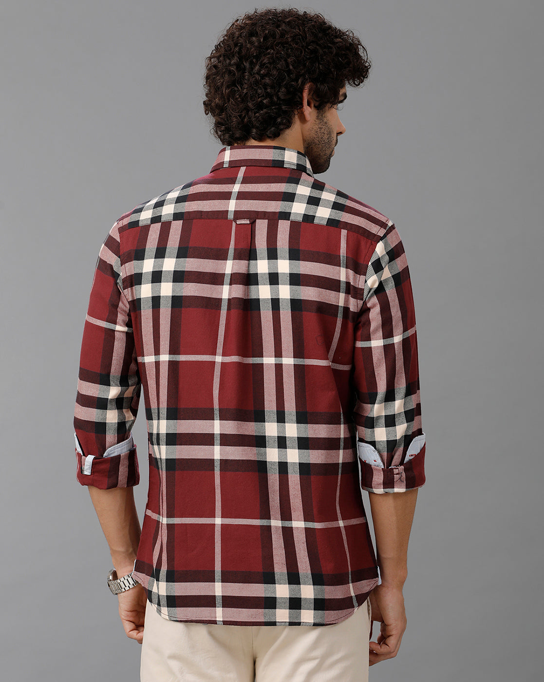 Maroon Brushed Twill Checks Shirt