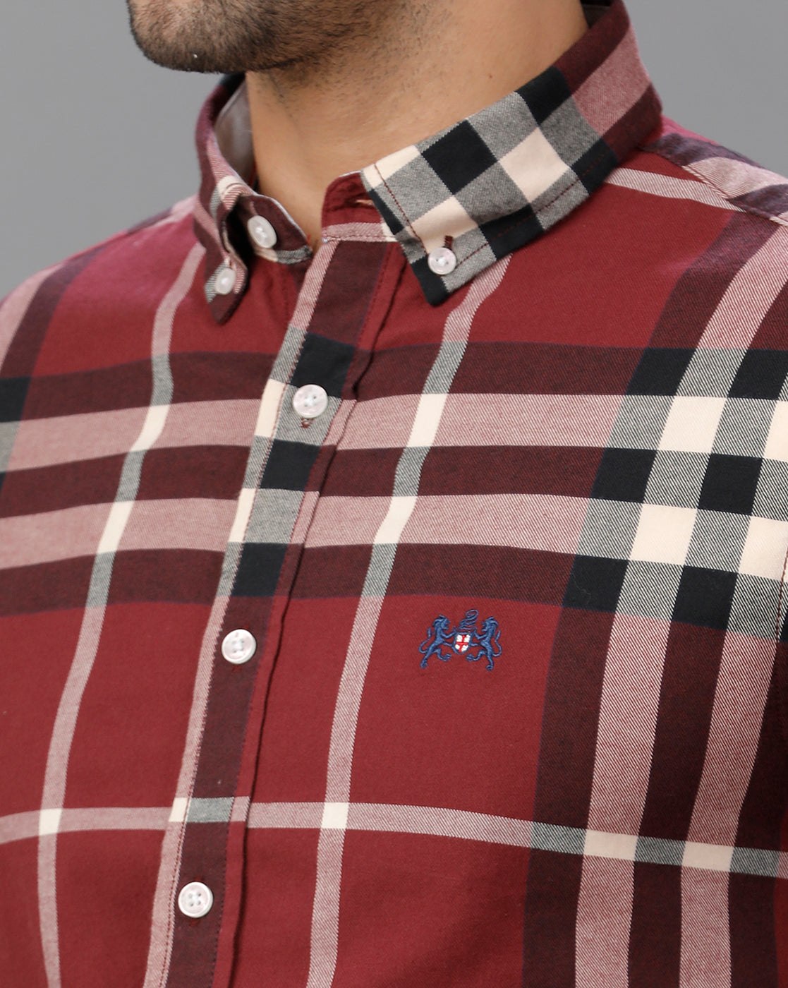 Maroon Brushed Twill Checks Shirt