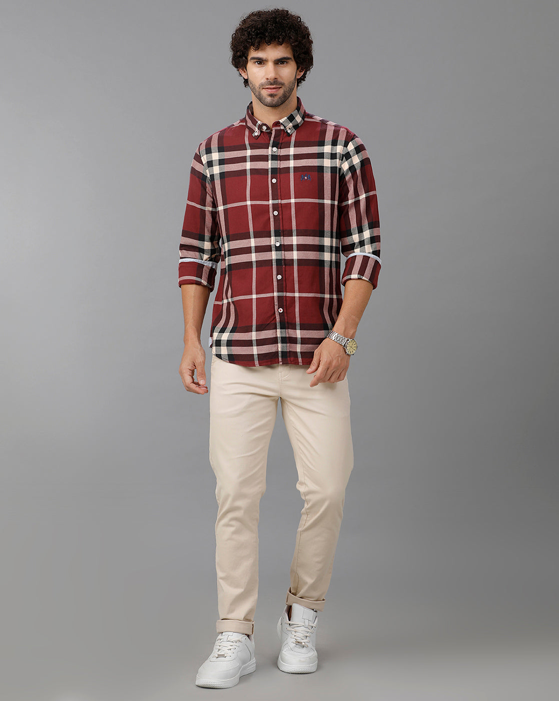 Maroon Brushed Twill Checks Shirt