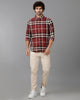 Maroon Brushed Twill Checks Shirt