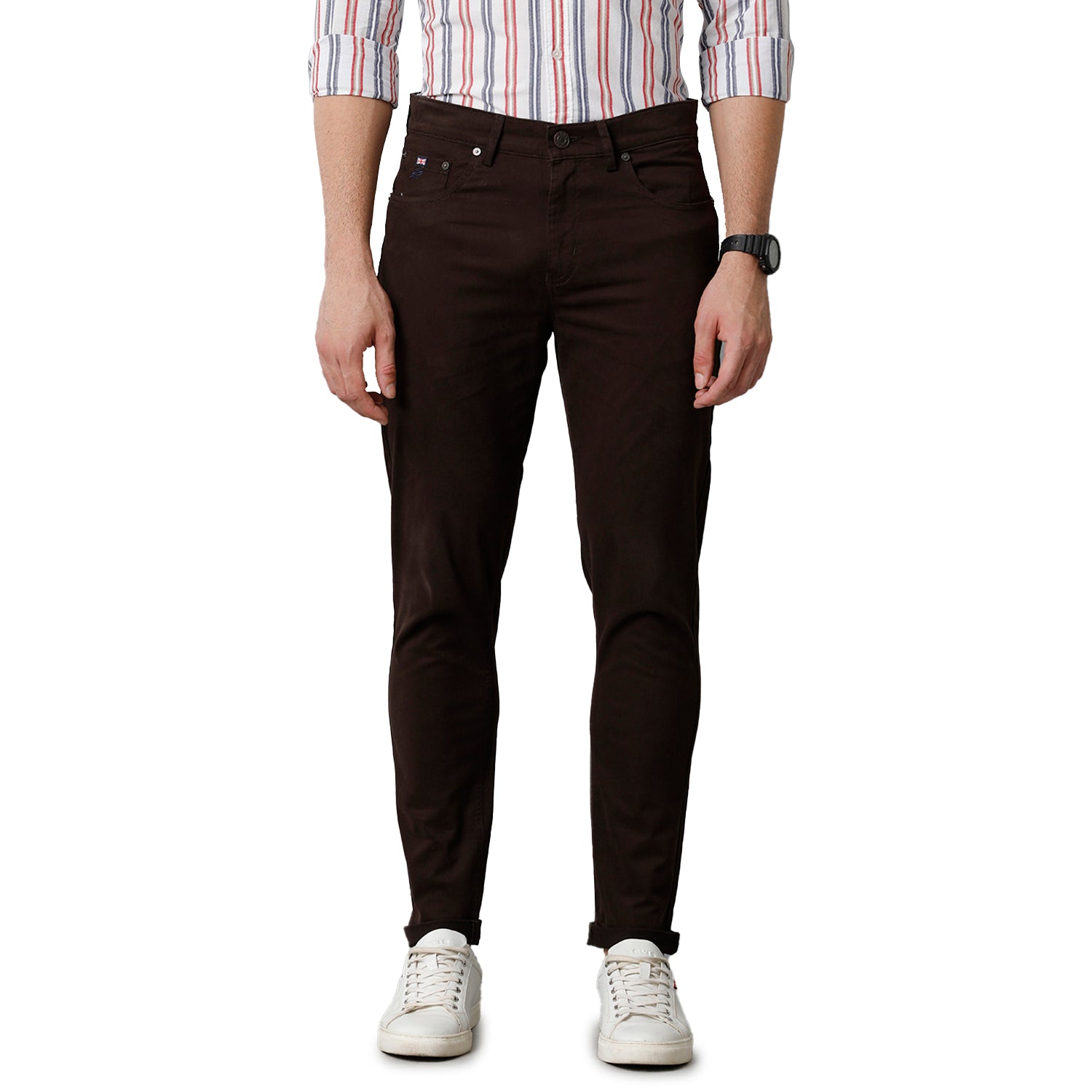 Maroon Solid Casual Cotton Trouser